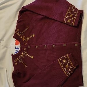 🌟3/$35 Vintage Herman Geist hand embroidered 100% worsted wool sweater size S